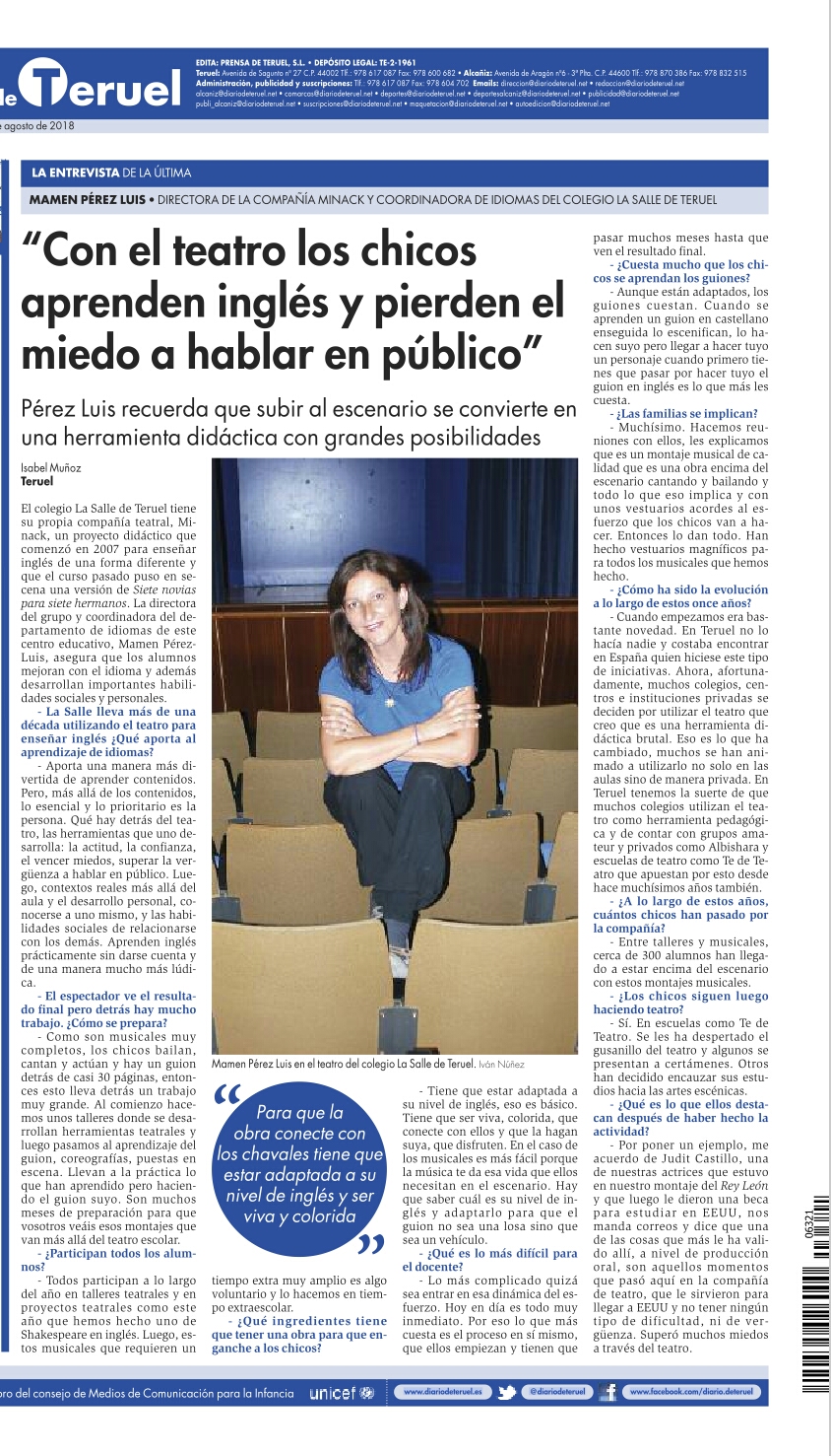 Mamen Pérez habla sobre Minack en Diario de Teruel